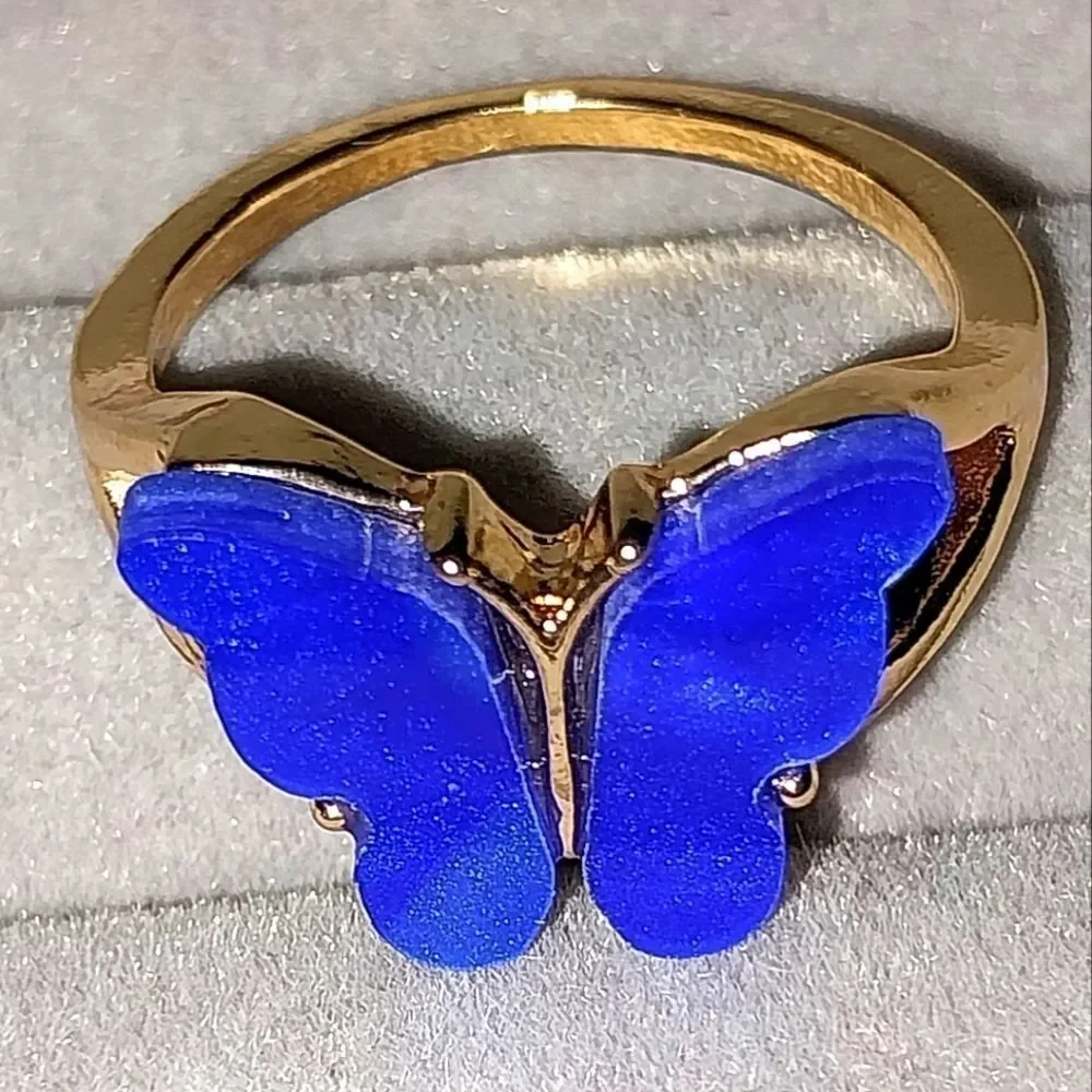 Elegant Deep Blue Butterfly Ring sz 7